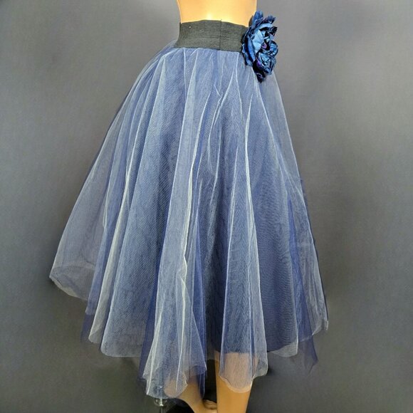 Vintage Tulle Tutu Skirt With Flower Size S Blue Midi Carrie SJP Gothic Fairy - Picture 4 of 11